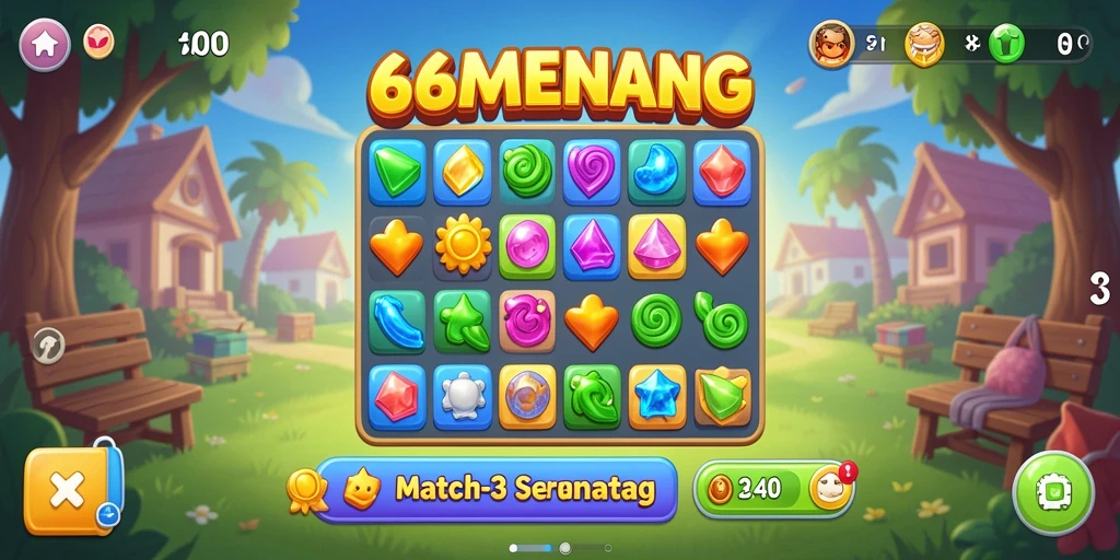 Screenshot gameplay 66MENANG yang menunjukkan keseruan mencocokkan buah-buahan.