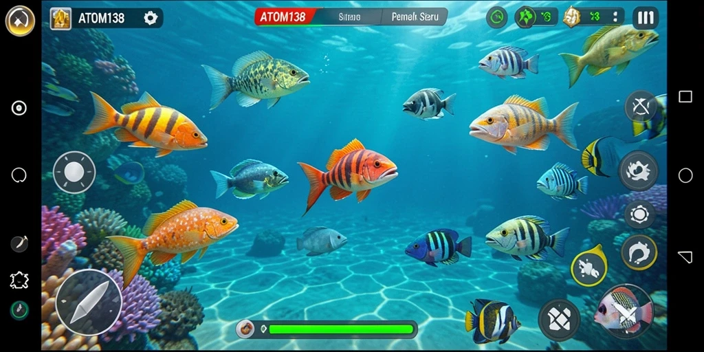 Screenshot ATOM138 menunjukkan aksi menembak ikan yang seru dan menyenangkan.