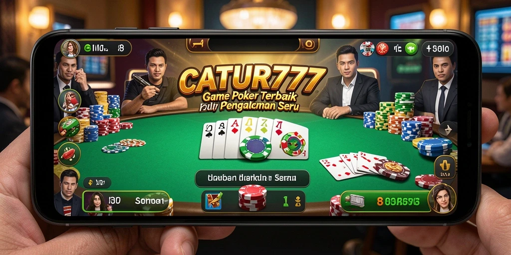 Screenshot utama CATUR777 menunjukkan pemain sedang beraksi di meja Poker.