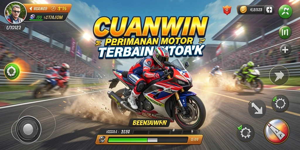 Tampilan gameplay mendebarkan dari CUANWIN saat balapan motor.