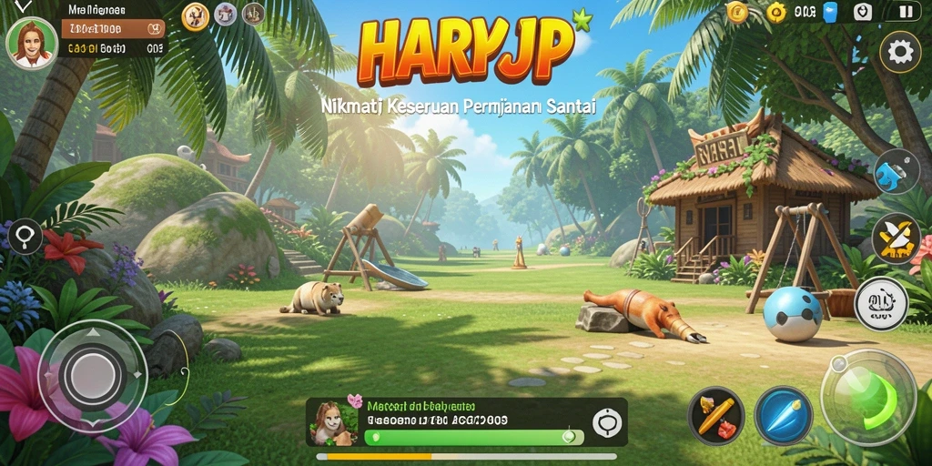 Tampilan gameplay HARAPJP yang ceria dan interaktif.