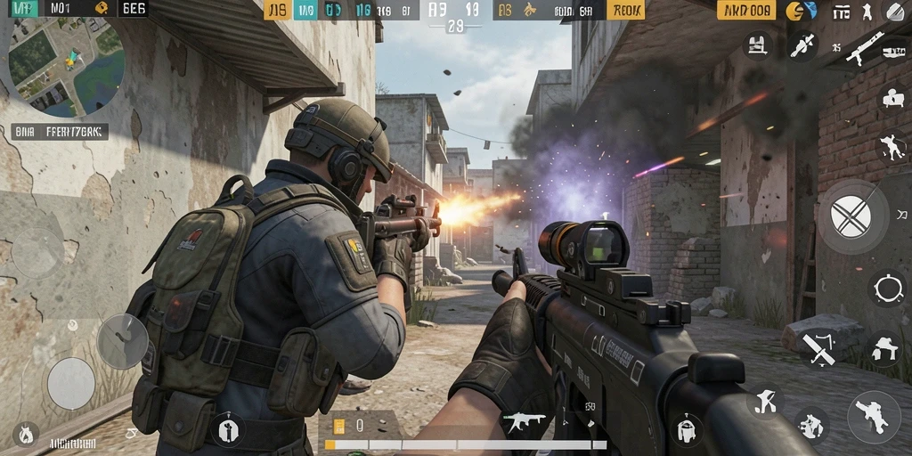Tampilan gameplay mendebarkan dari MVP789, menampilkan aksi FPS seru.