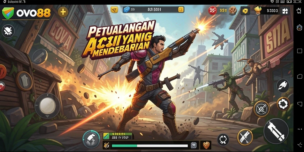 Screenshot utama OVO88 menampilkan aksi tempur yang intens dan grafik menawan.