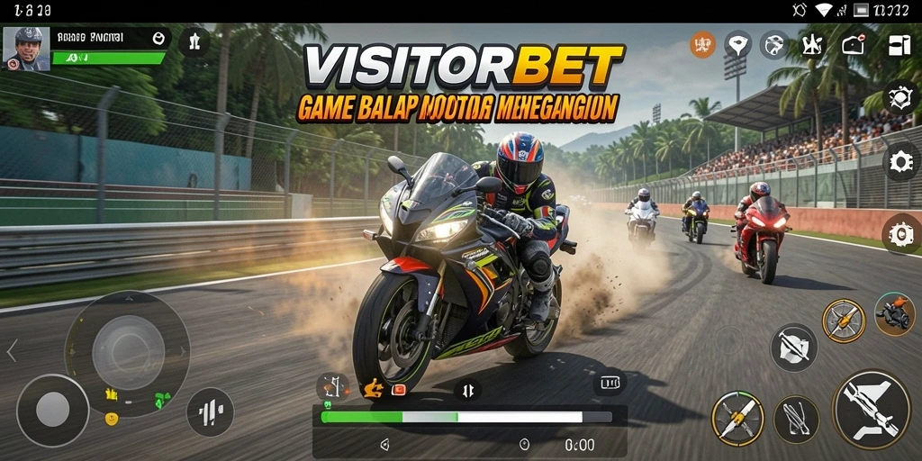 Tampilan gameplay seru dari VISITORBET dengan aksi balap motor menegangkan.